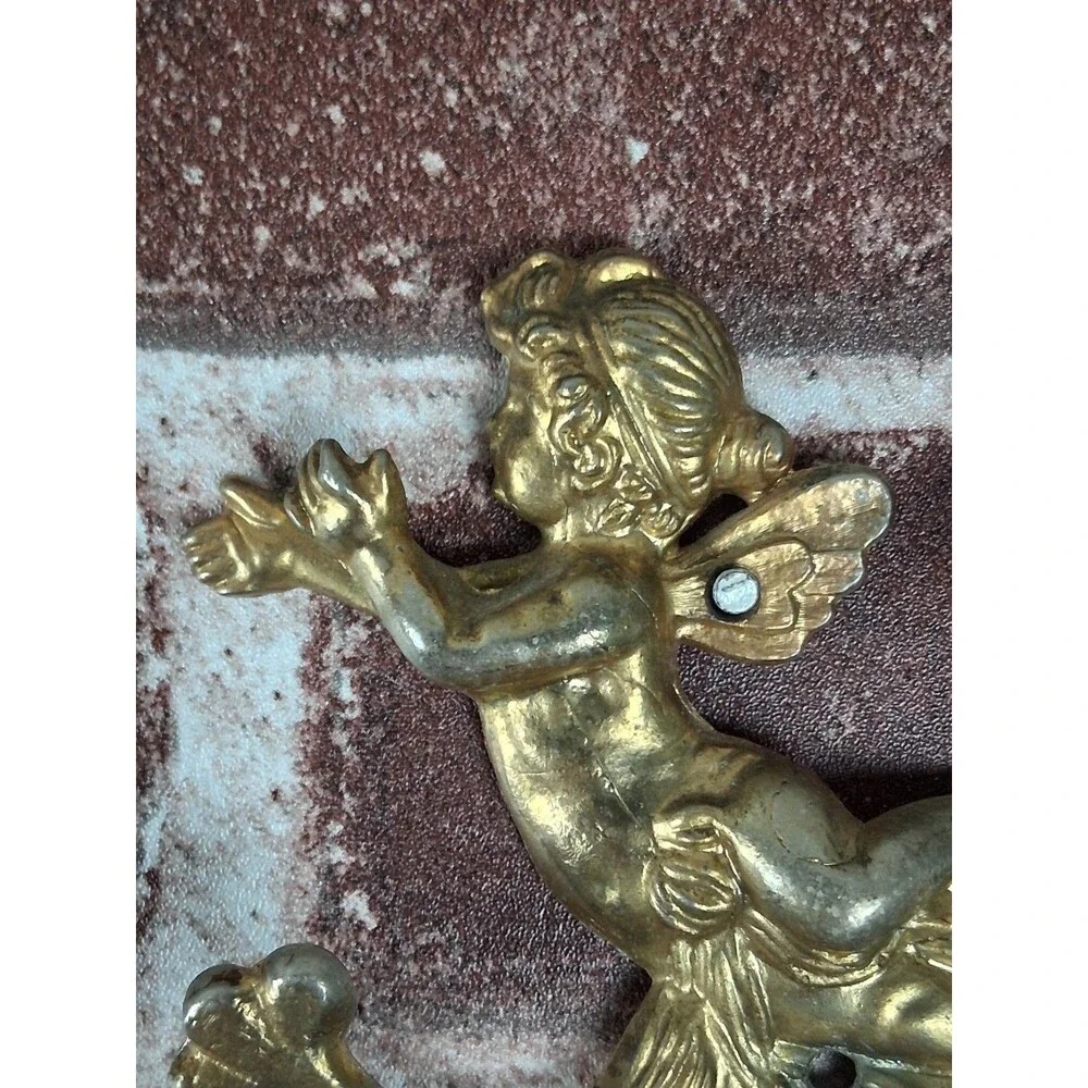 Vintage Brass Fairy Girl Cherub Wall Hook Towel Whimsy Bathroom Decor Cottage